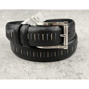 Remo Tulliani Genuine Italian Leather Belt Black Sz 32 NWT Silver Buckle 7491